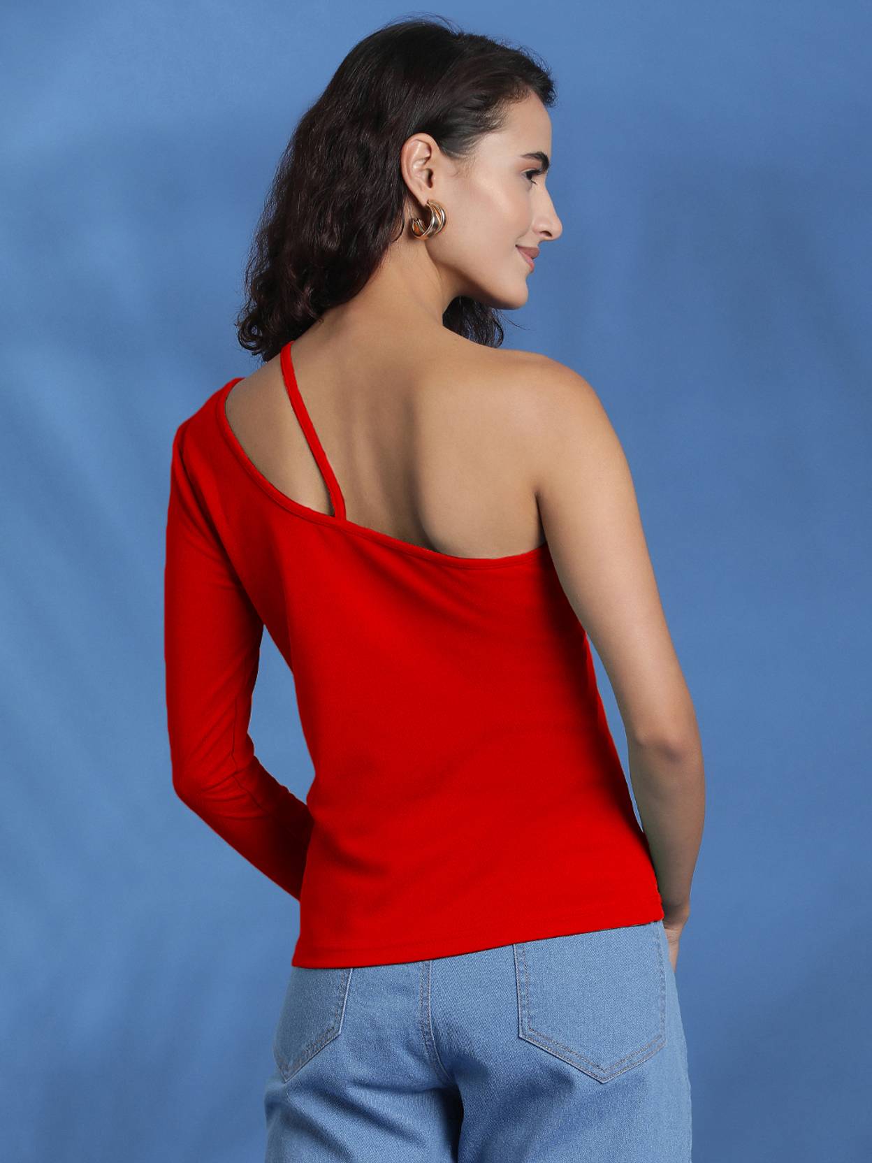 KOTTY Casual One Shoulder Sleeves Solid Women Red Top