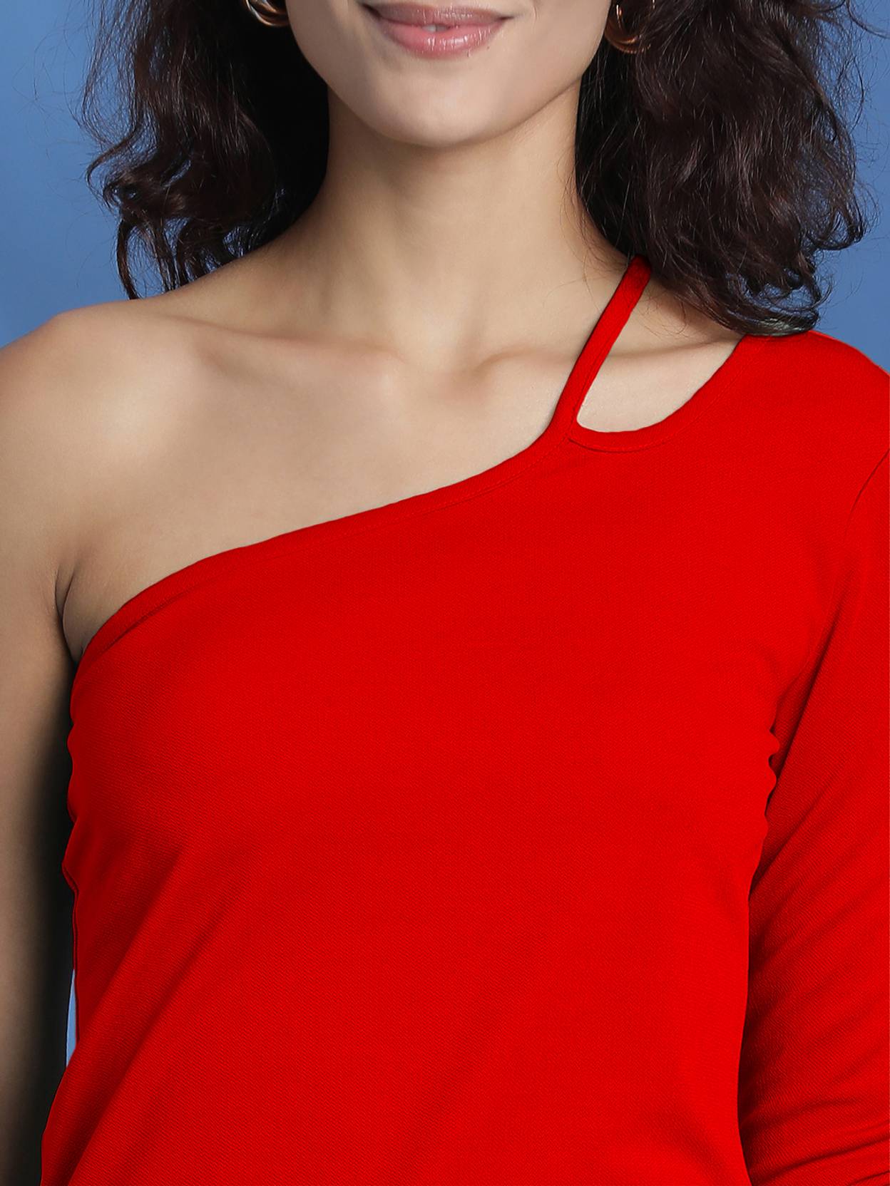 KOTTY Casual One Shoulder Sleeves Solid Women Red Top