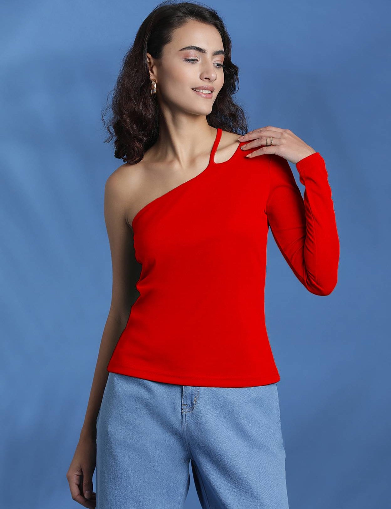 CasualOneShoulderSleevesSolidWomenRedTop-3_jpg.jpg