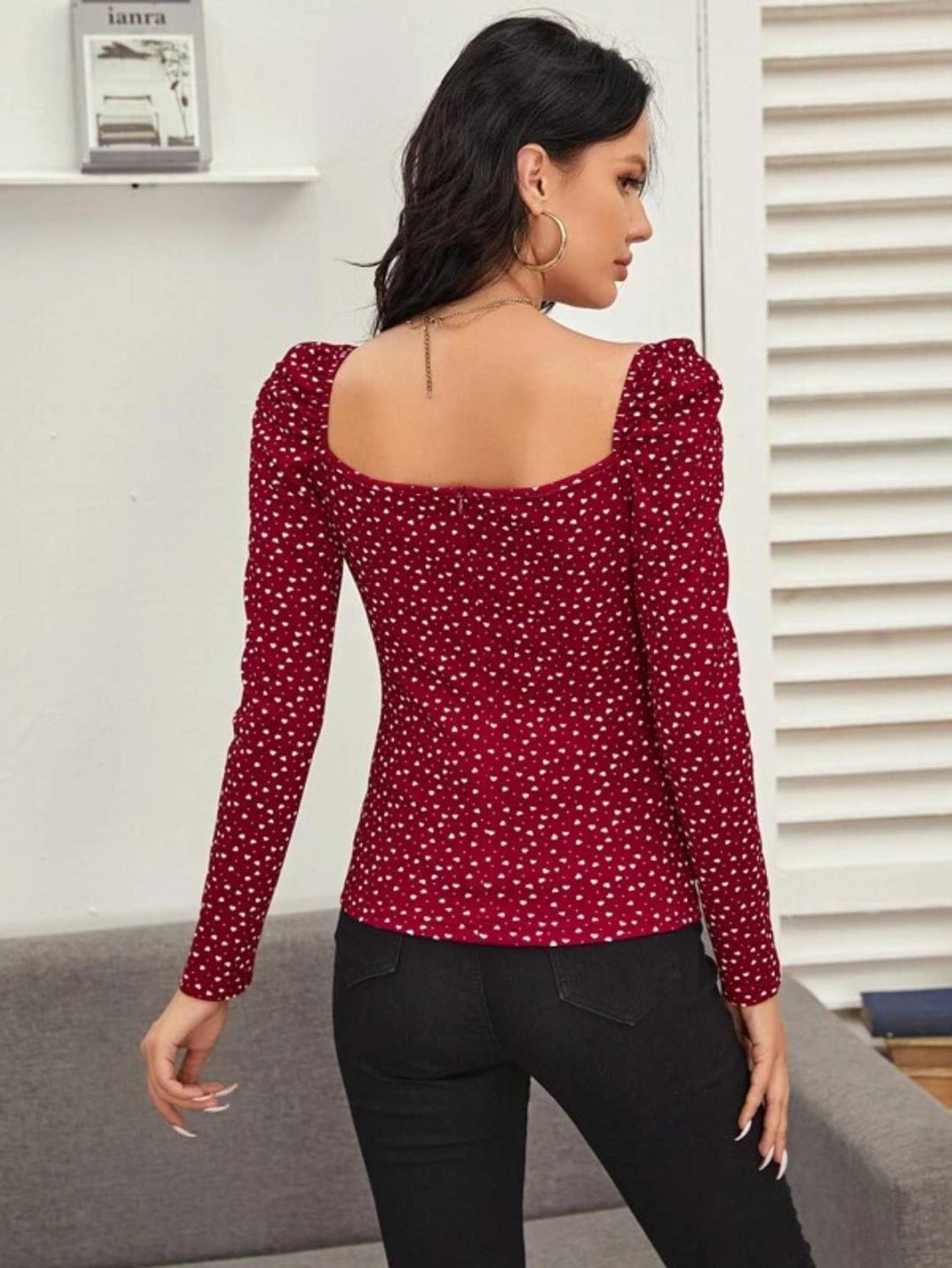 KOTTY  Casual Puff Sleeves Printed Women Maroon Top