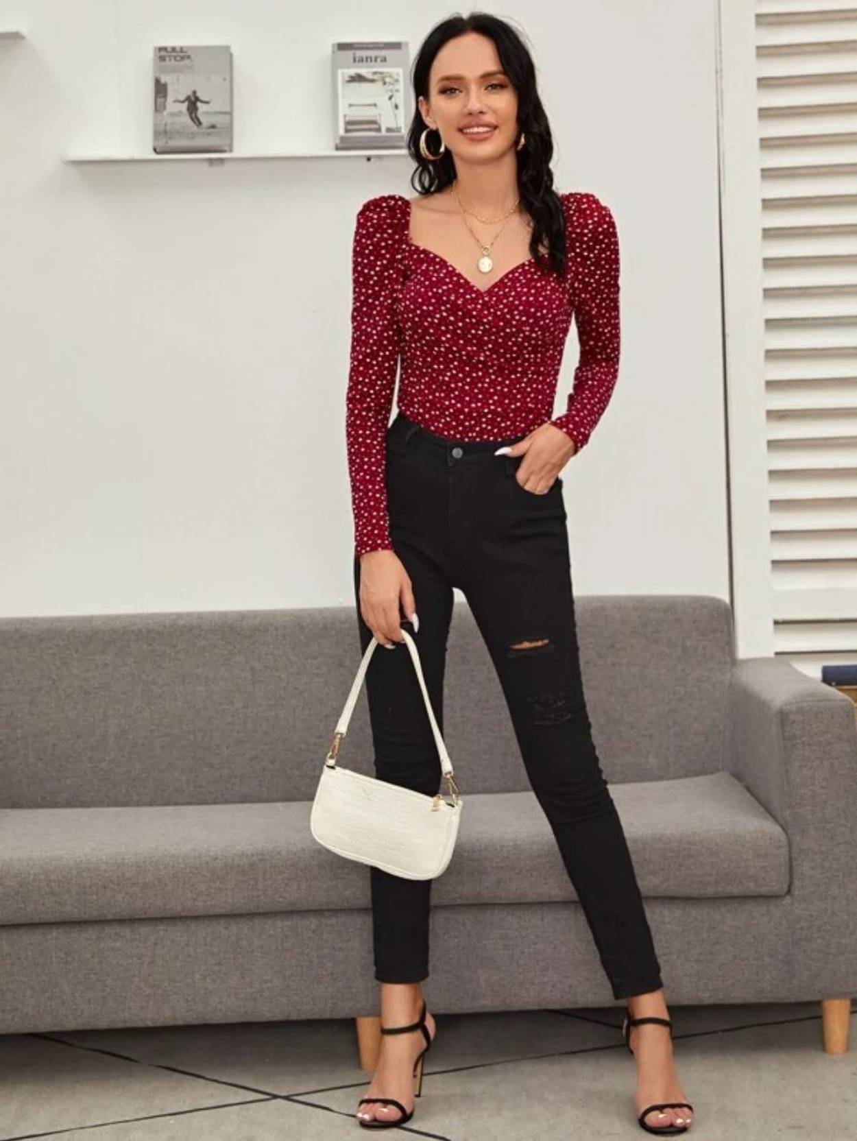 KOTTY  Casual Puff Sleeves Printed Women Maroon Top