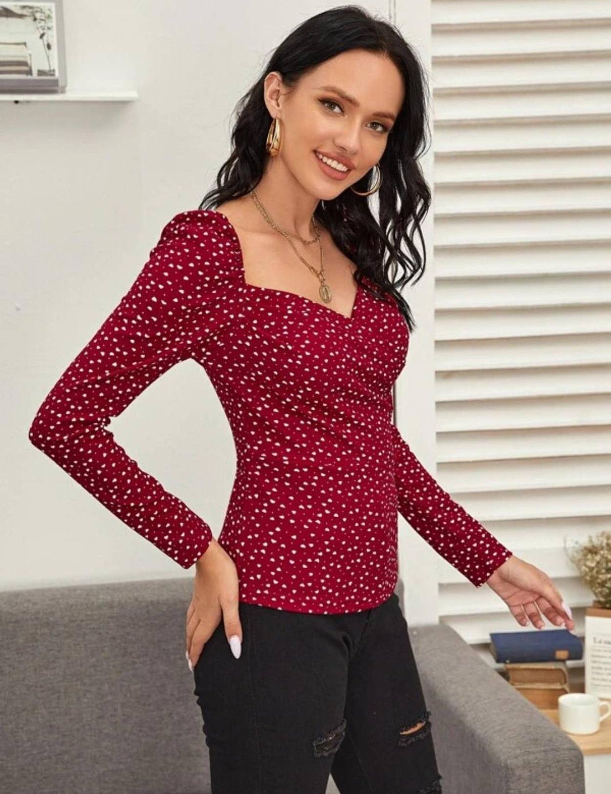 CasualPuffSleevesPrintedWomenMaroonTop-3_jpg.jpg