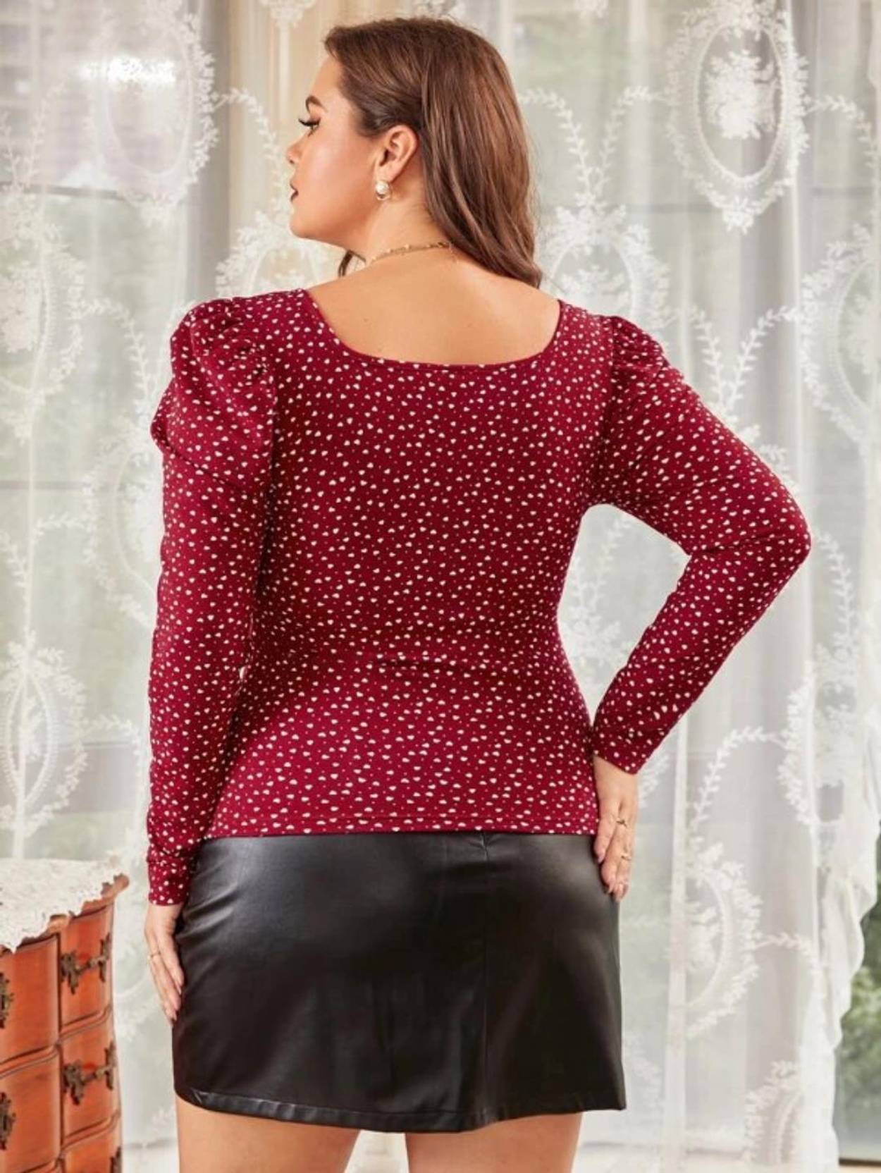 KOTTY Casual Puff Sleeves Printed Women Maroon, White Top