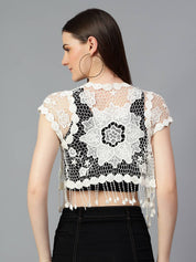 KOTTY Casual Regular Sleeves Embellished Women White Top