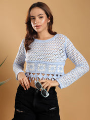 KOTTY Casual Regular Sleeves Printed Women Blue Top