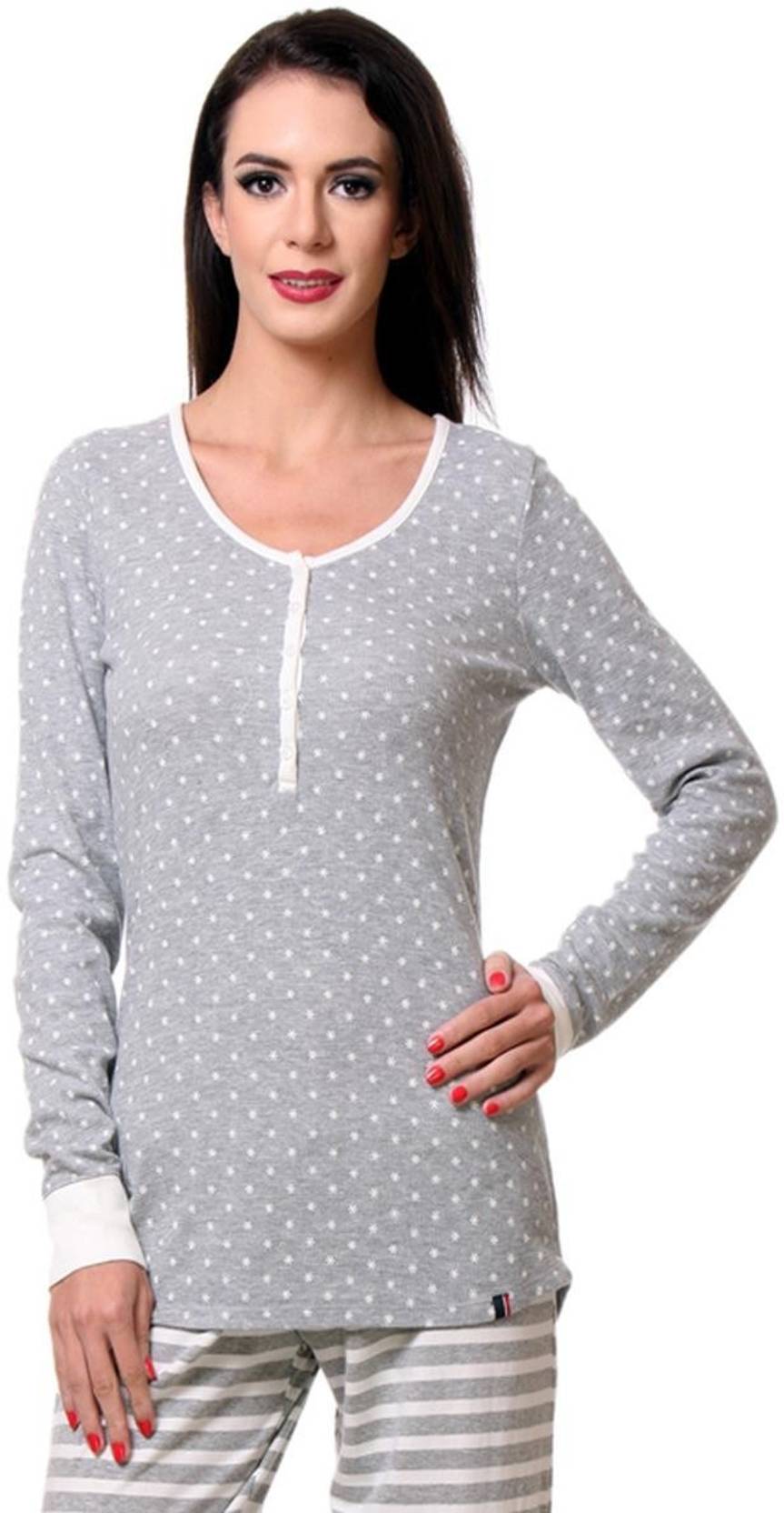KOTTY  Casual Regular Sleeves Printed Women Grey Top