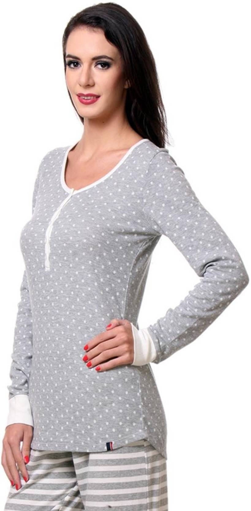 KOTTY  Casual Regular Sleeves Printed Women Grey Top