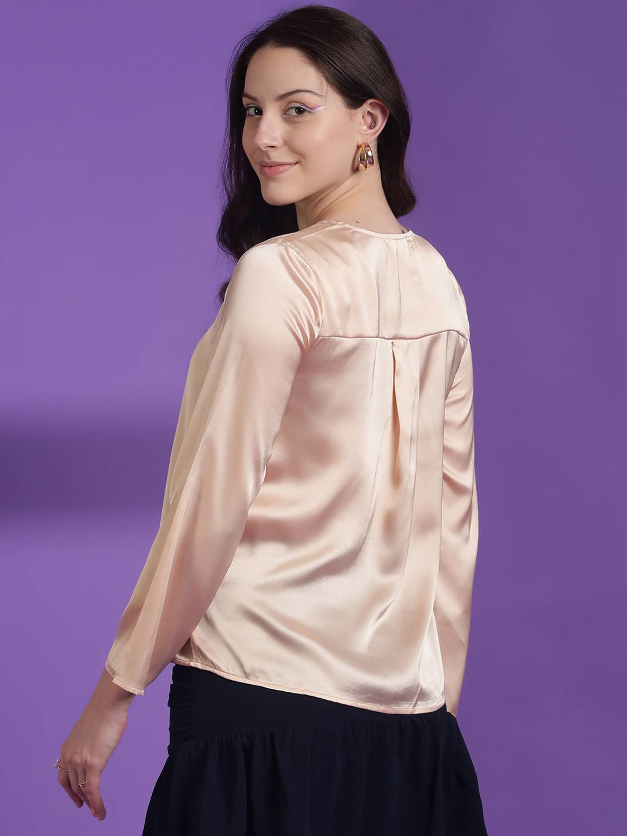 KOTTY Casual Regular Sleeves Solid Women Beige Top