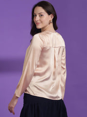 KOTTY Casual Regular Sleeves Solid Women Beige Top