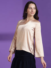 KOTTY Casual Regular Sleeves Solid Women Beige Top