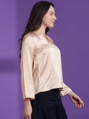KOTTY Casual Regular Sleeves Solid Women Beige Top