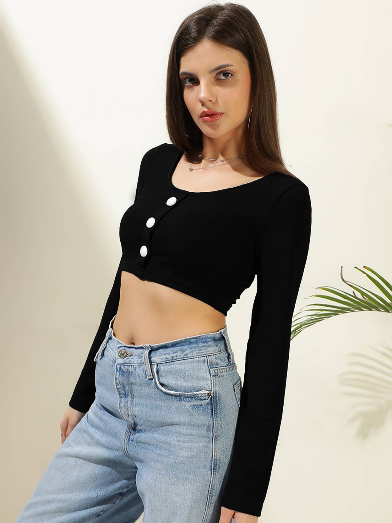 KOTTY Casual Regular Sleeves Solid Women Black Top