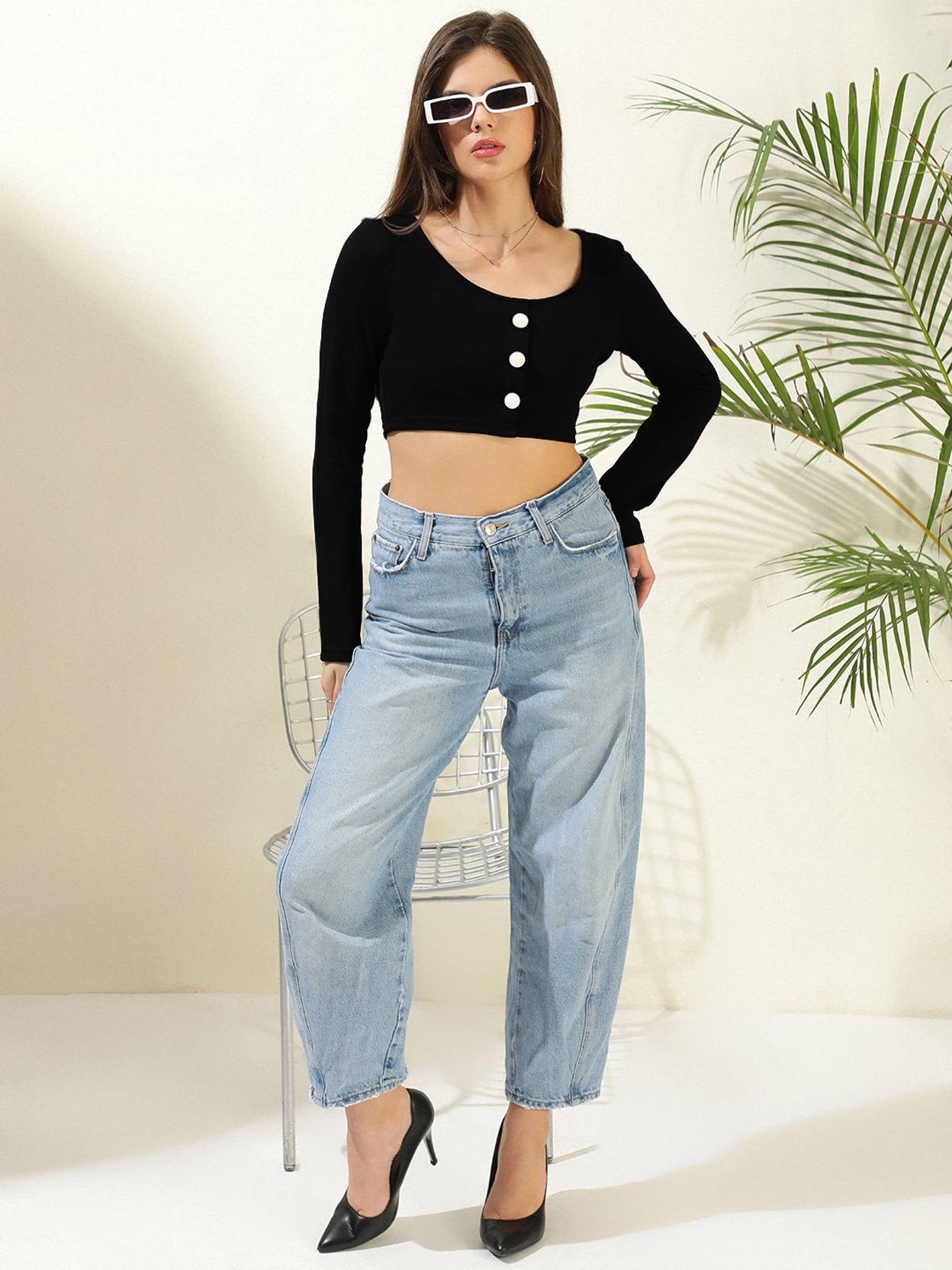 KOTTY Casual Regular Sleeves Solid Women Black Top