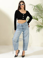 KOTTY Casual Regular Sleeves Solid Women Black Top