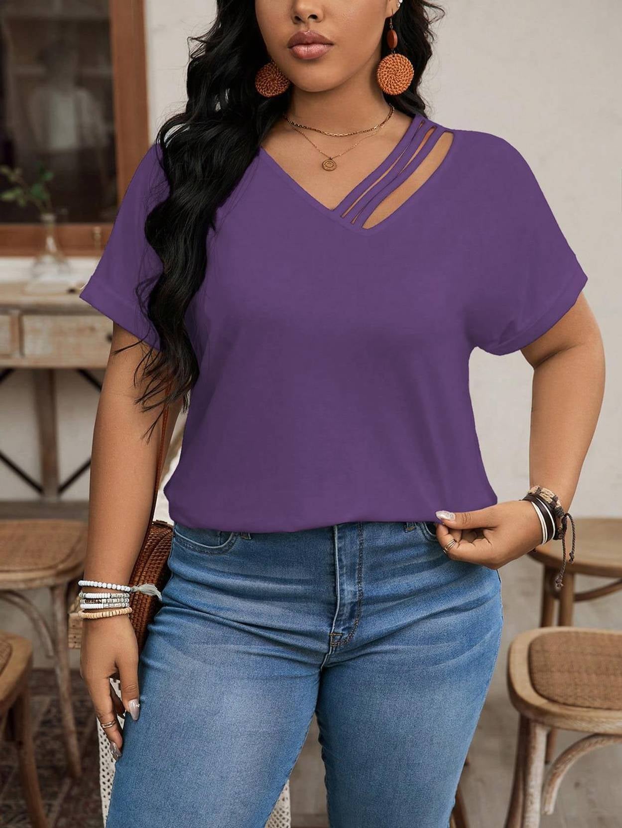 Curvy CLOSET  Casual Regular Sleeves Solid Women Purple Top