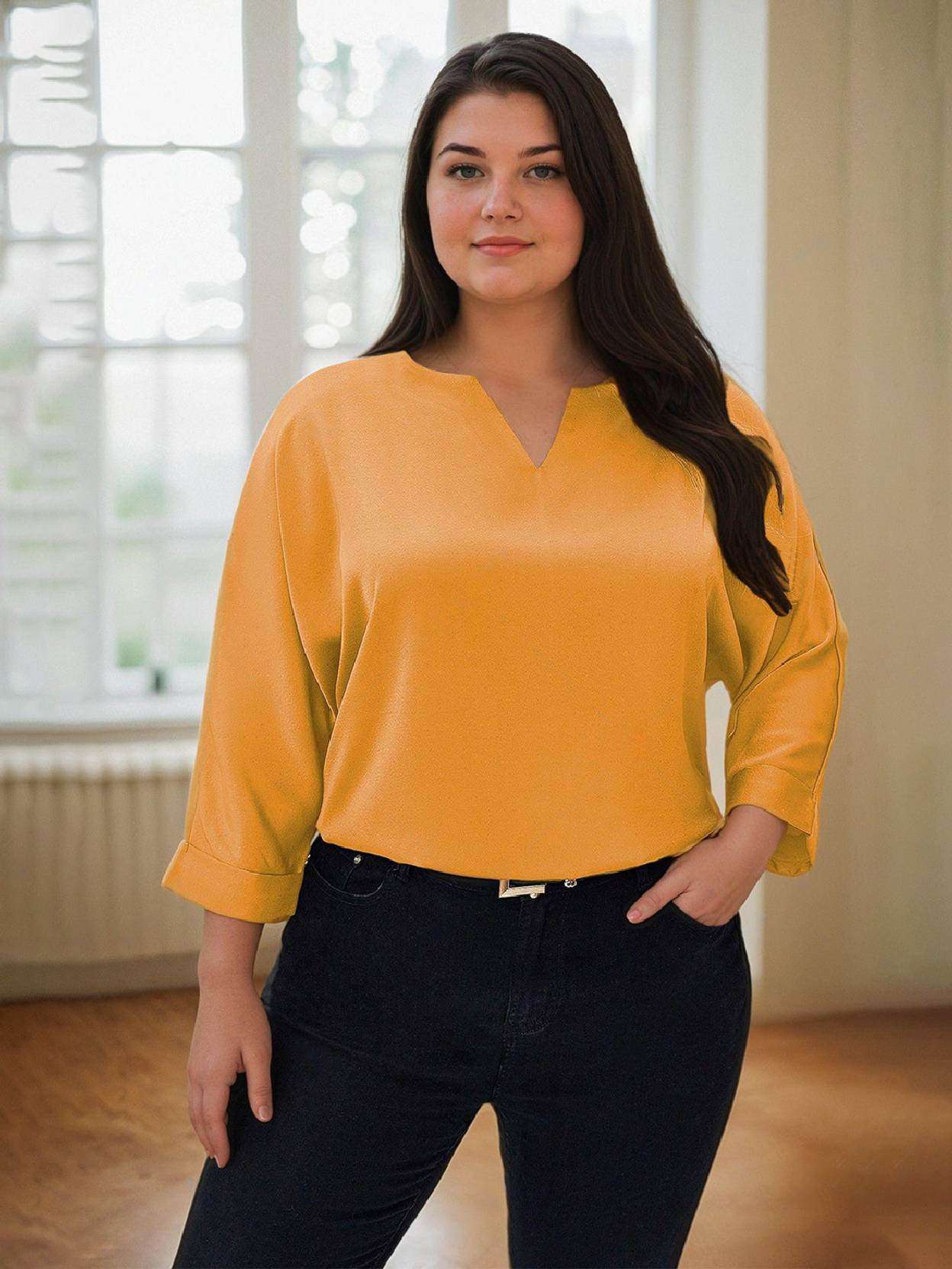 Curvy CLOSET  Casual Regular Sleeves Solid Women Yellow Top