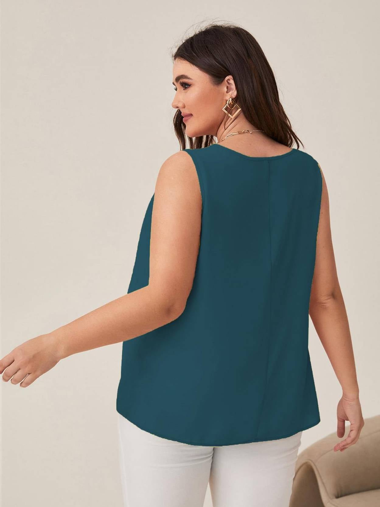 Curvy CLOSET  Casual Sleeveless Solid Women Dark Green Top