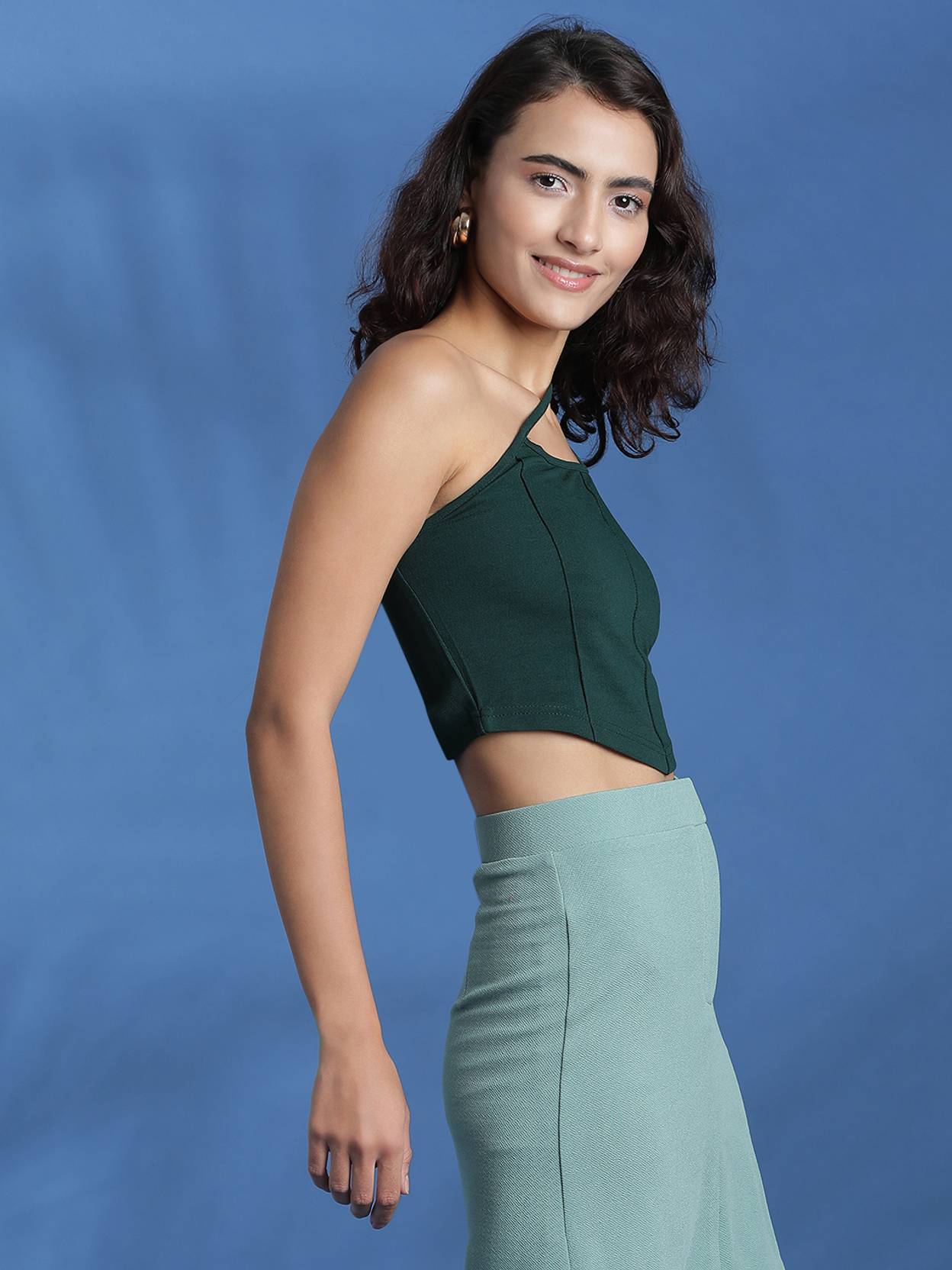 KOTTY Casual Sleeveless Solid Women Green Top
