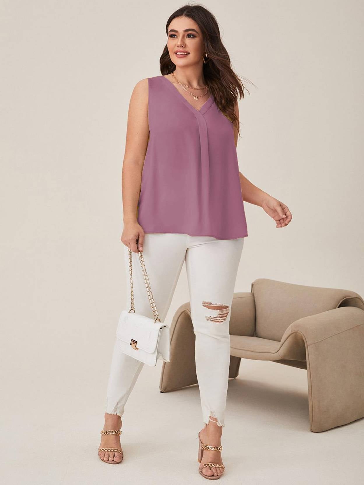 Curvy CLOSET  Casual Sleeveless Solid Women Purple Top