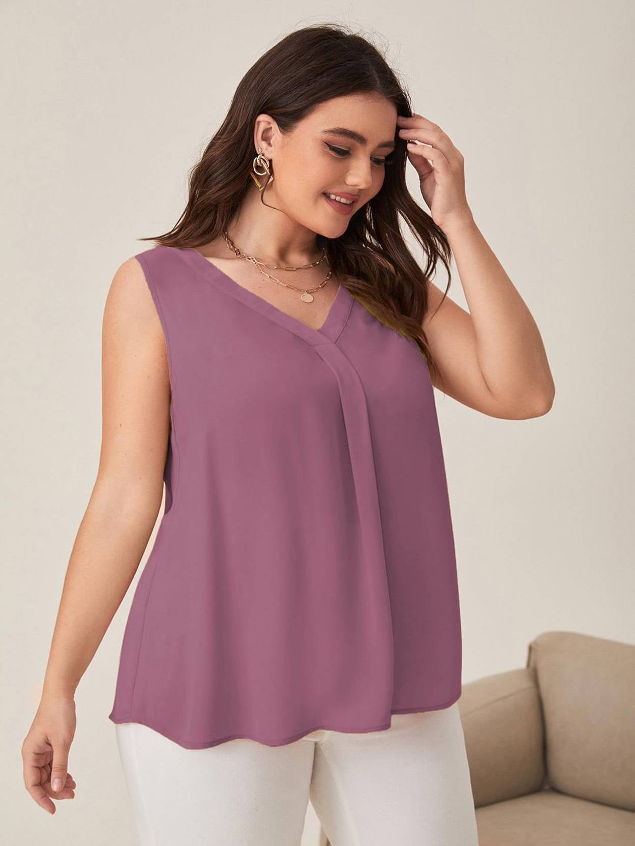 Curvy CLOSET  Casual Sleeveless Solid Women Purple Top