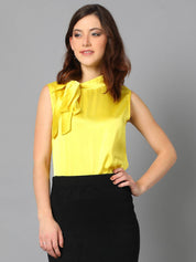KOTTY  Casual Sleeveless Solid Women Yellow Top