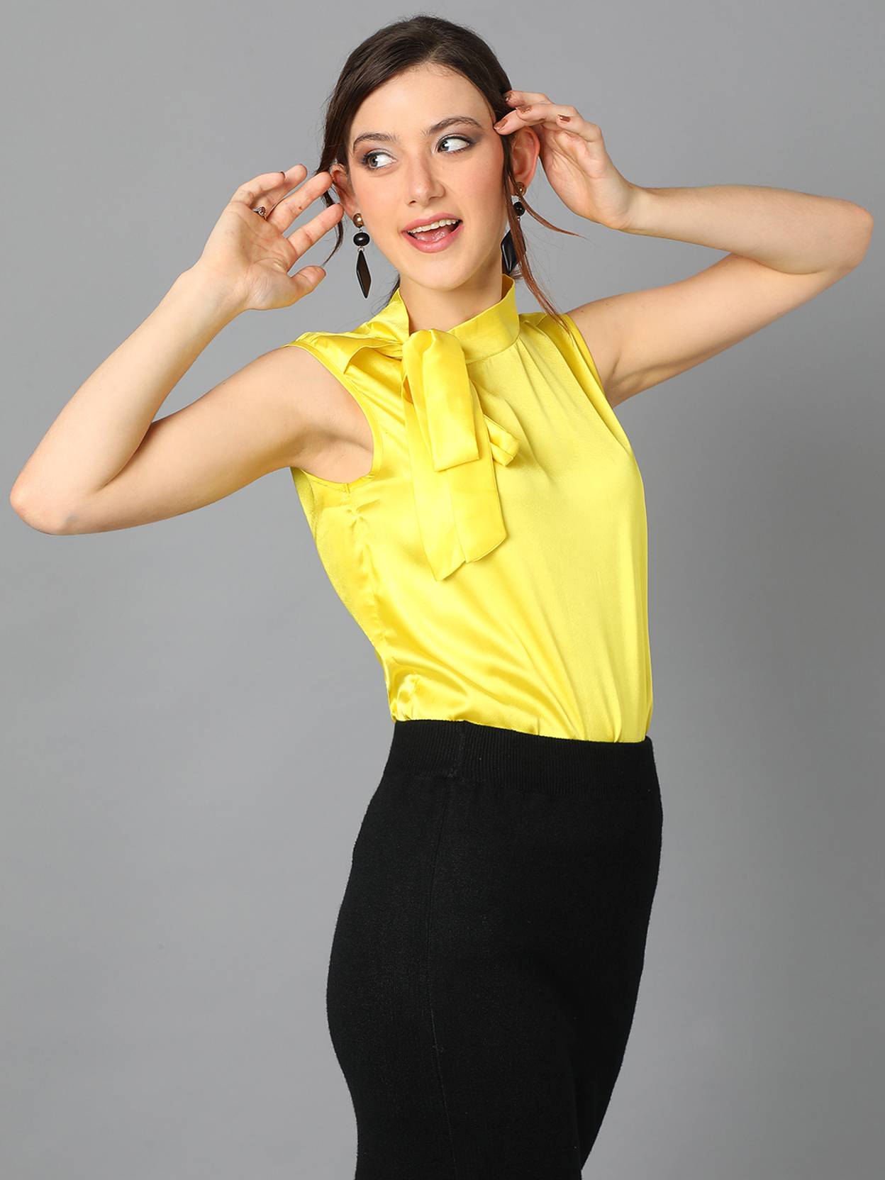 KOTTY  Casual Sleeveless Solid Women Yellow Top