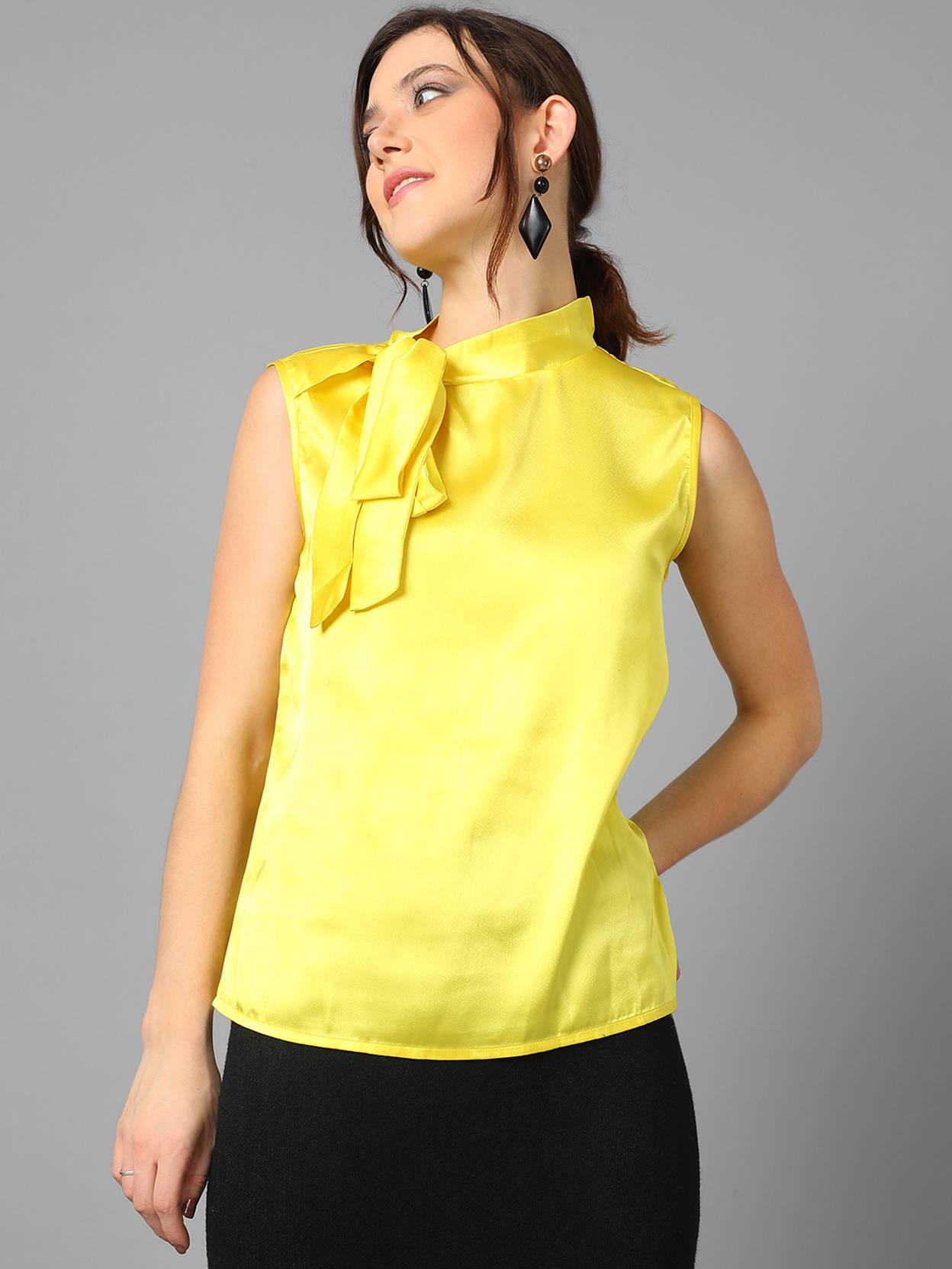 KOTTY  Casual Sleeveless Solid Women Yellow Top
