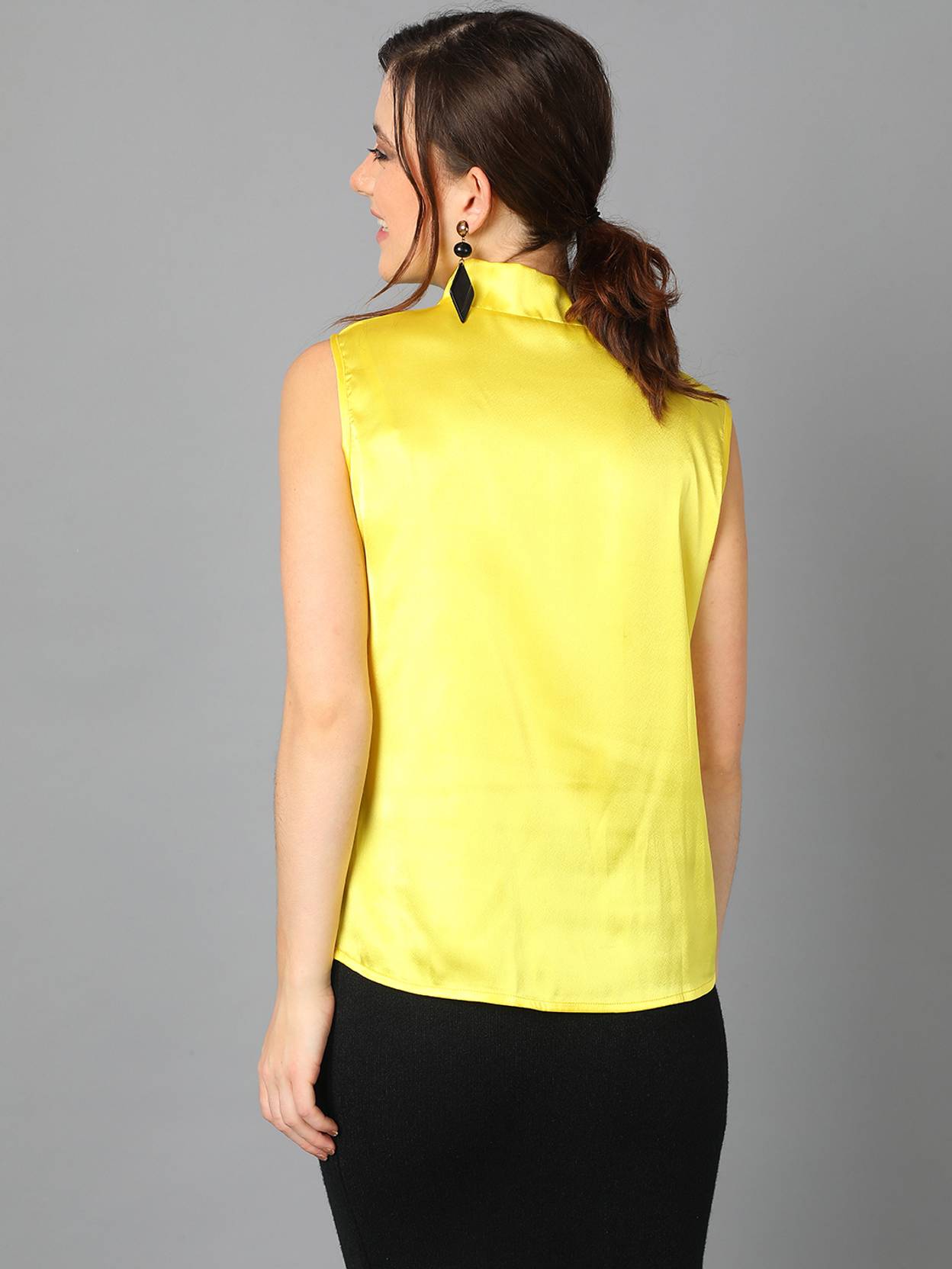 KOTTY  Casual Sleeveless Solid Women Yellow Top
