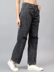 Kotty Women Straight Fit High-Rise Low Distress Cotton Stretchable Jeans