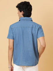 Kotty Men Relaxed Spread Collar Solid Cotton Casual Shirt