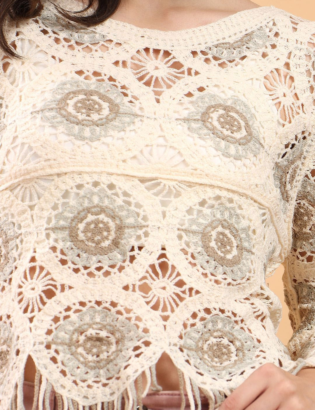 Kotty Self Design Crochet Cotton Top