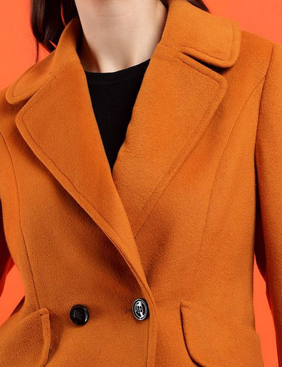 Kotty Women Solid Notched Lapel Overcoat