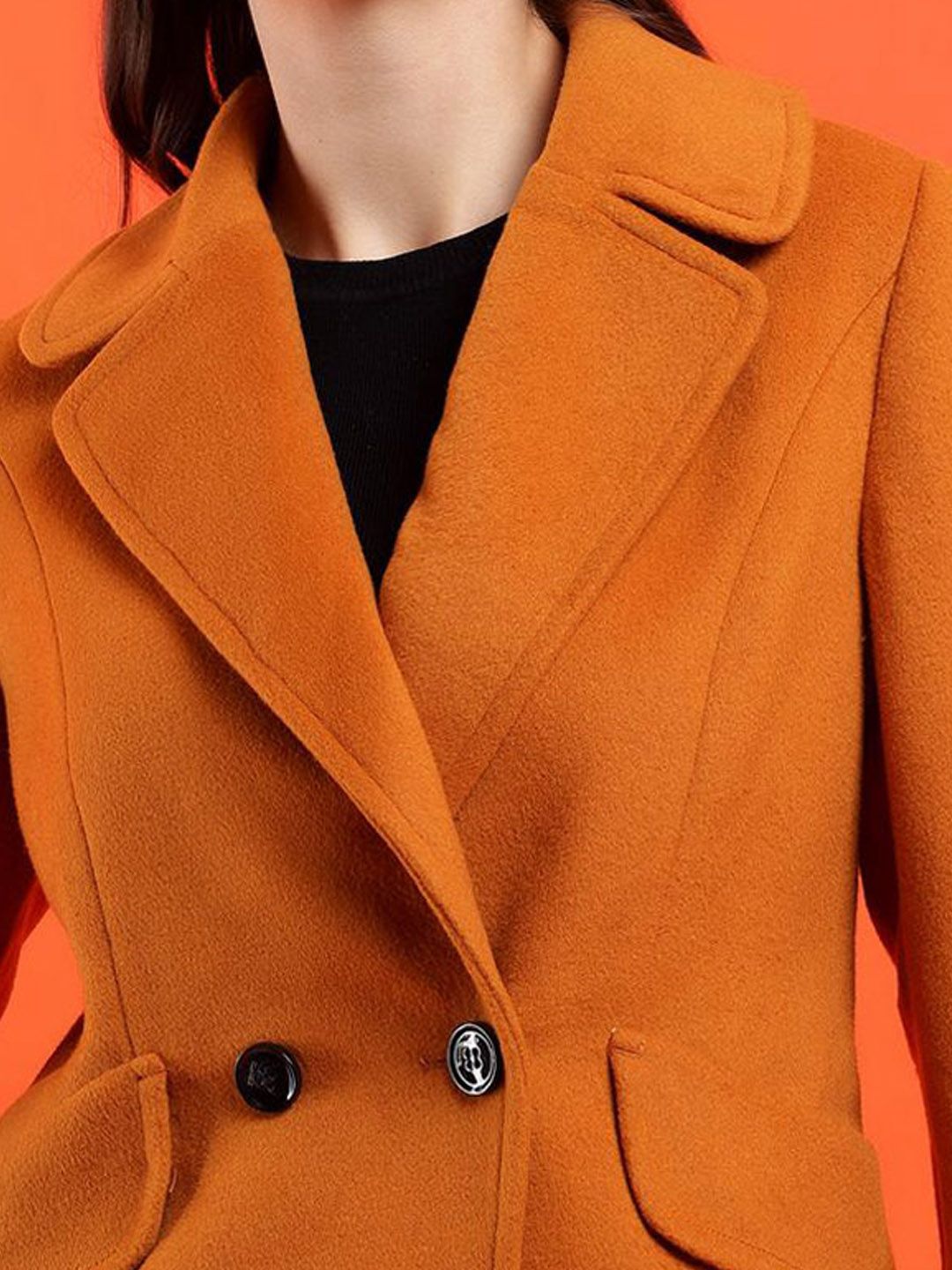 Kotty Women Solid Notched Lapel Overcoat