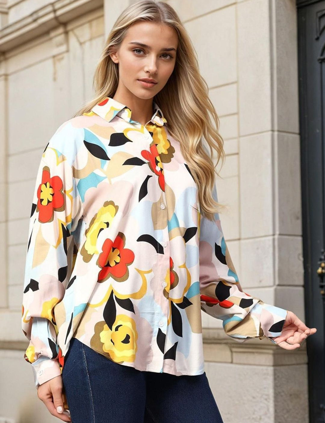 Kotty Women Spread Collar Floral Printed Cotton Casual Shirt
