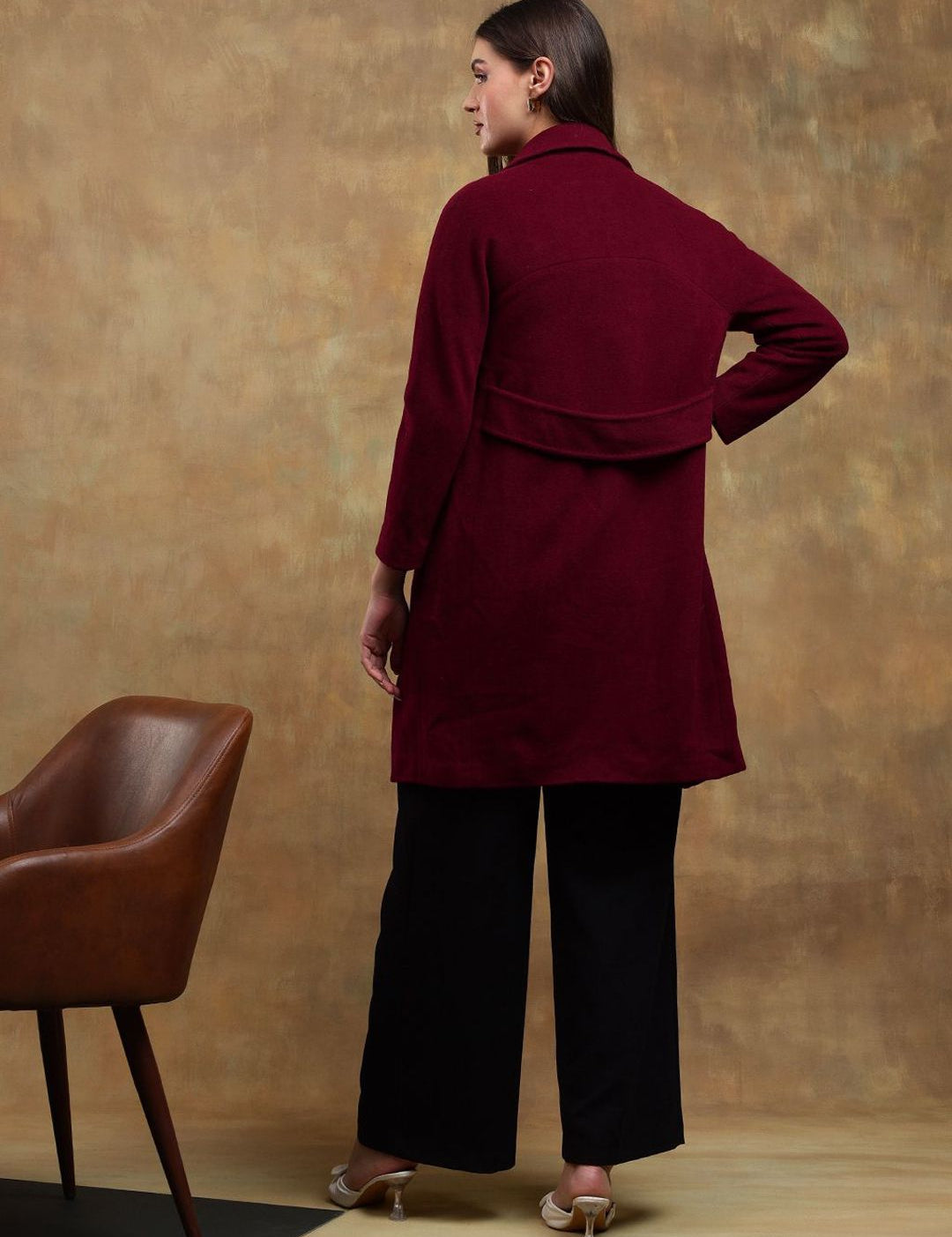 Kotty Solid Notched Lapel Longline Overcoat