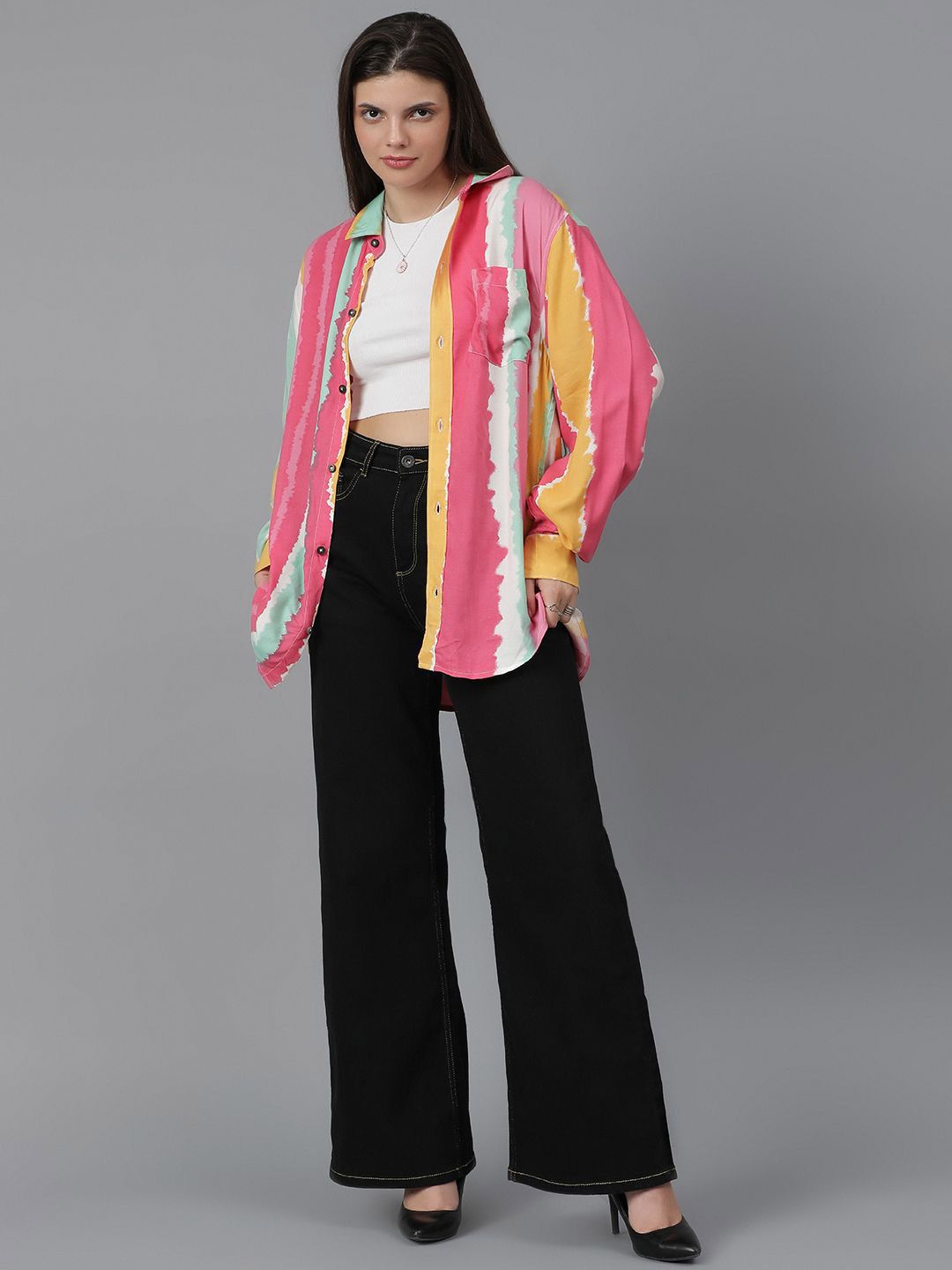 Kotty Women Spread Collar Dyed Cotton Oversized Casual Shirt