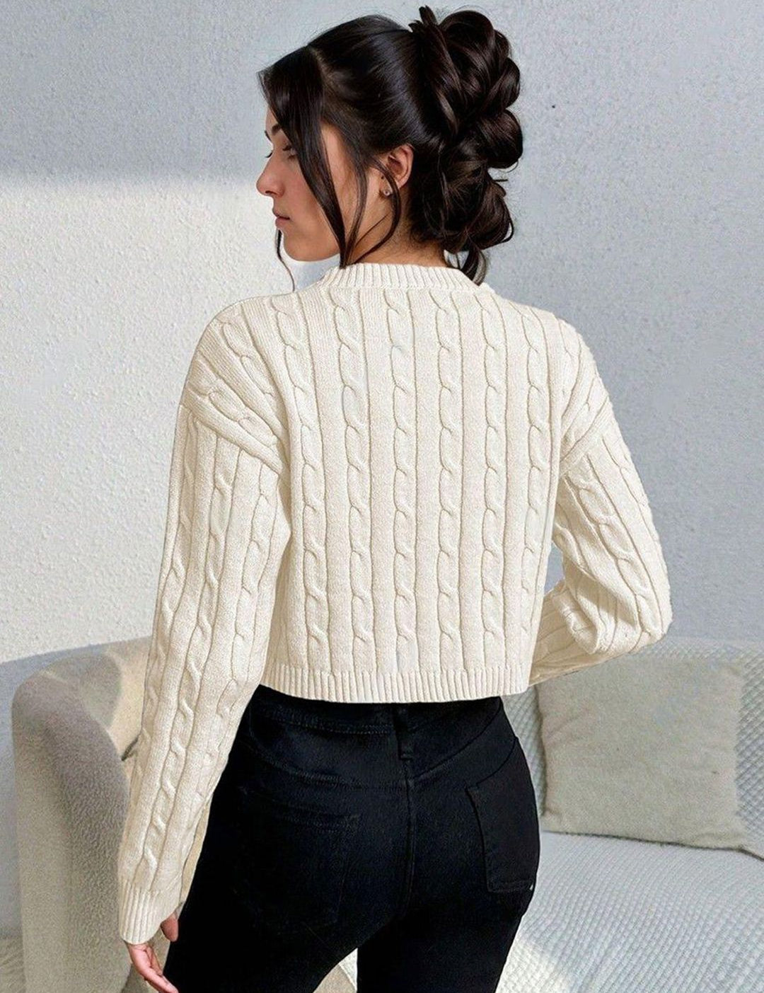 Kotty Women Cable Knit Crop Pullover