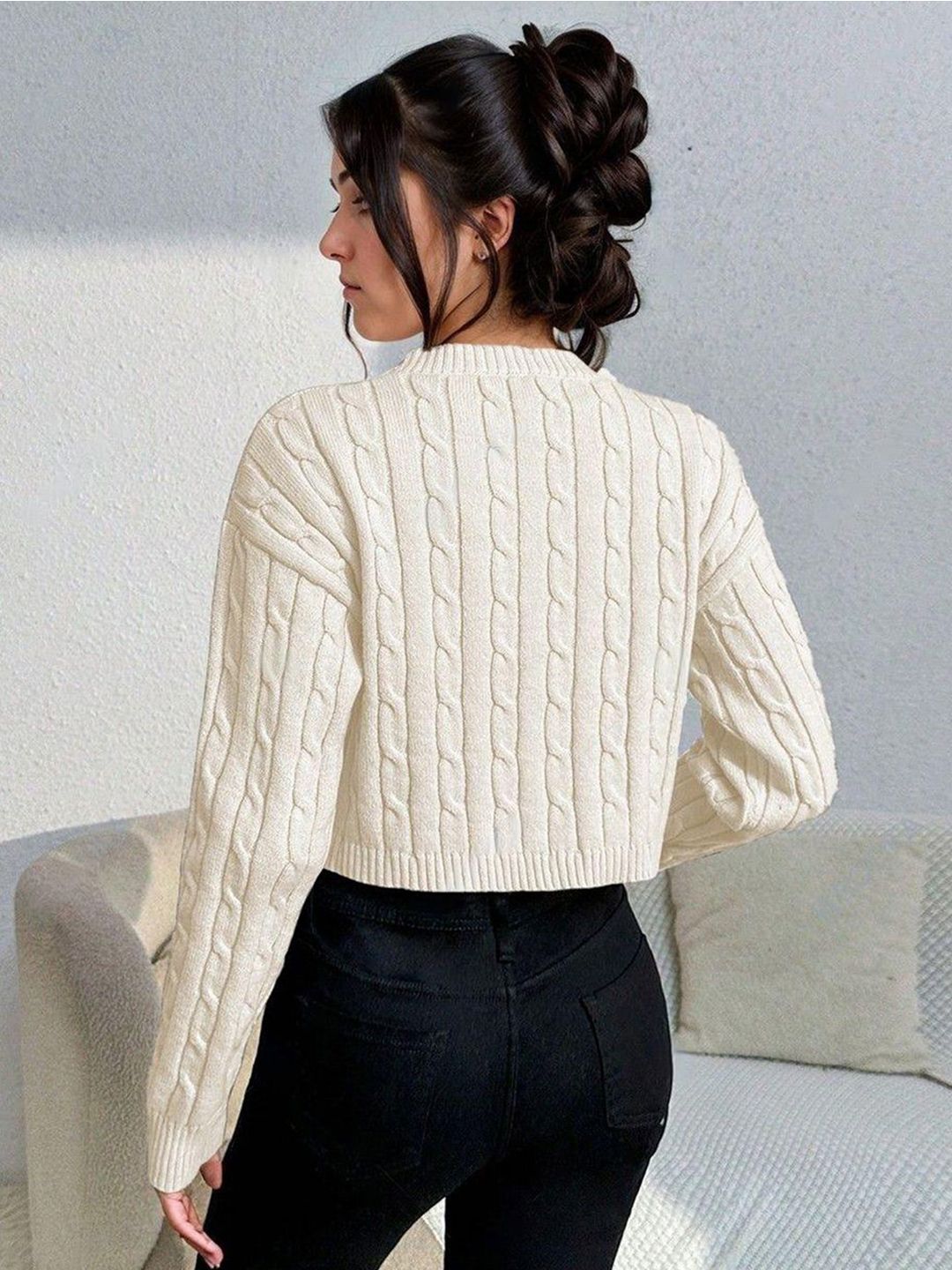 Kotty Women Cable Knit Crop Pullover