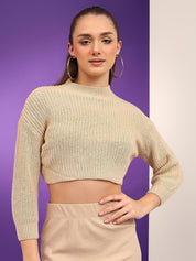 Kotty Women Cable Knit Crop Pullover Sweater