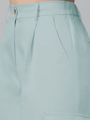 Kotty Women Relaxed Straight Leg Straight Fit High-Rise Easy Wash Pleated Cargos Trousers
