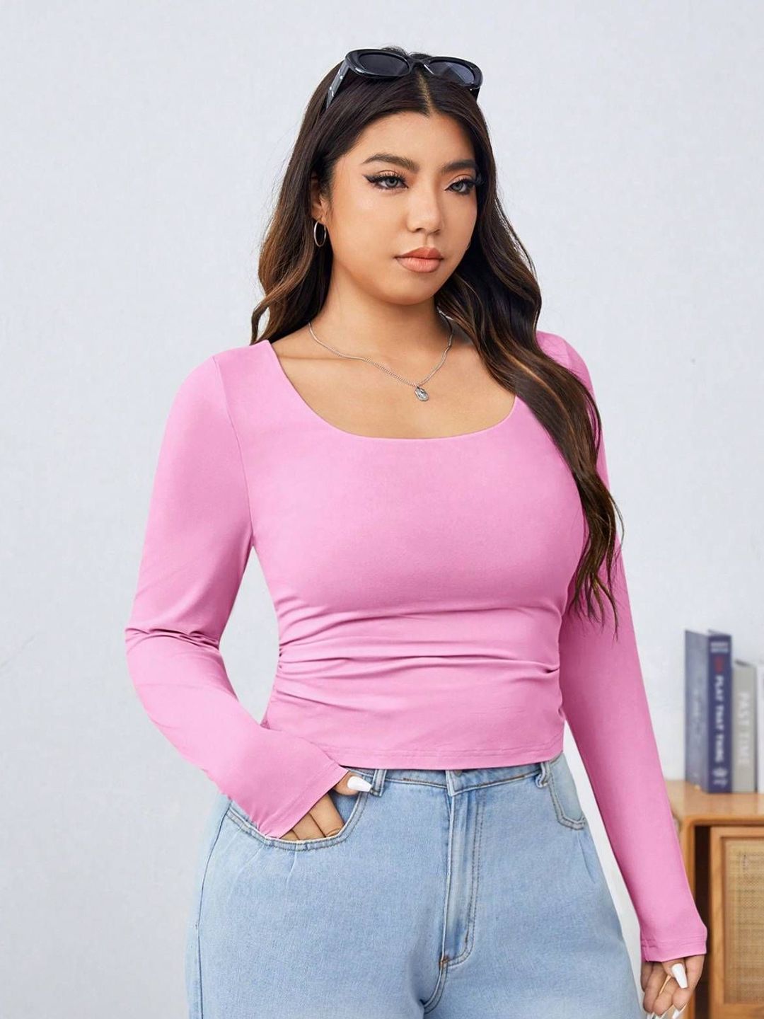 KOTTY  Women Square Neck Long Sleeves Fitted Top