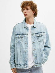 Kotty Men Solid Spread Collar Denim Jacket