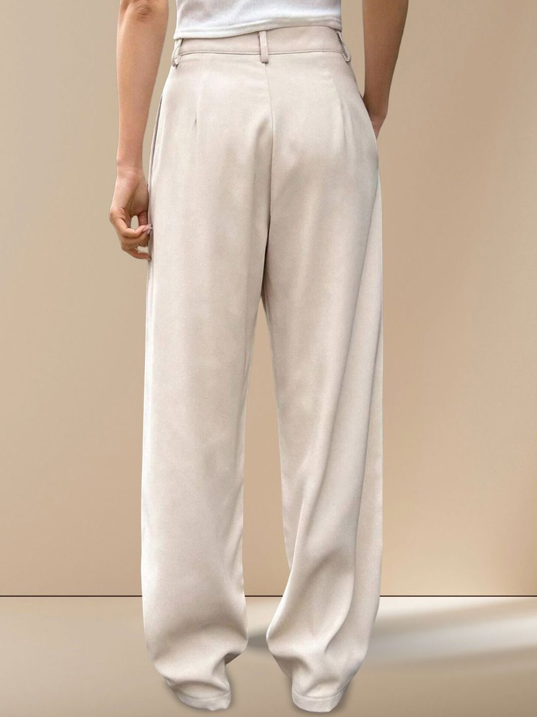 Kotty Women Textured Straight Fit High-Rise Pleated Trousers