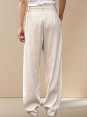 Kotty Women Textured Straight Fit High-Rise Pleated Trousers