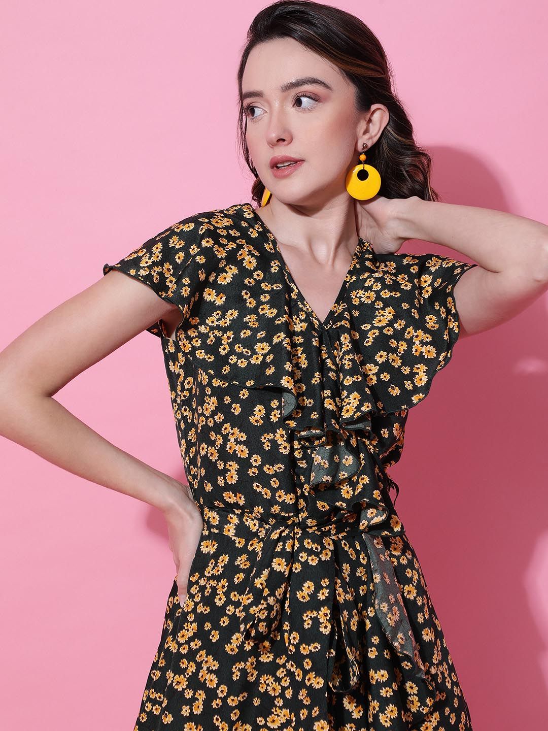 Kotty Print Crepe Fit & Flare Women Midi Dress