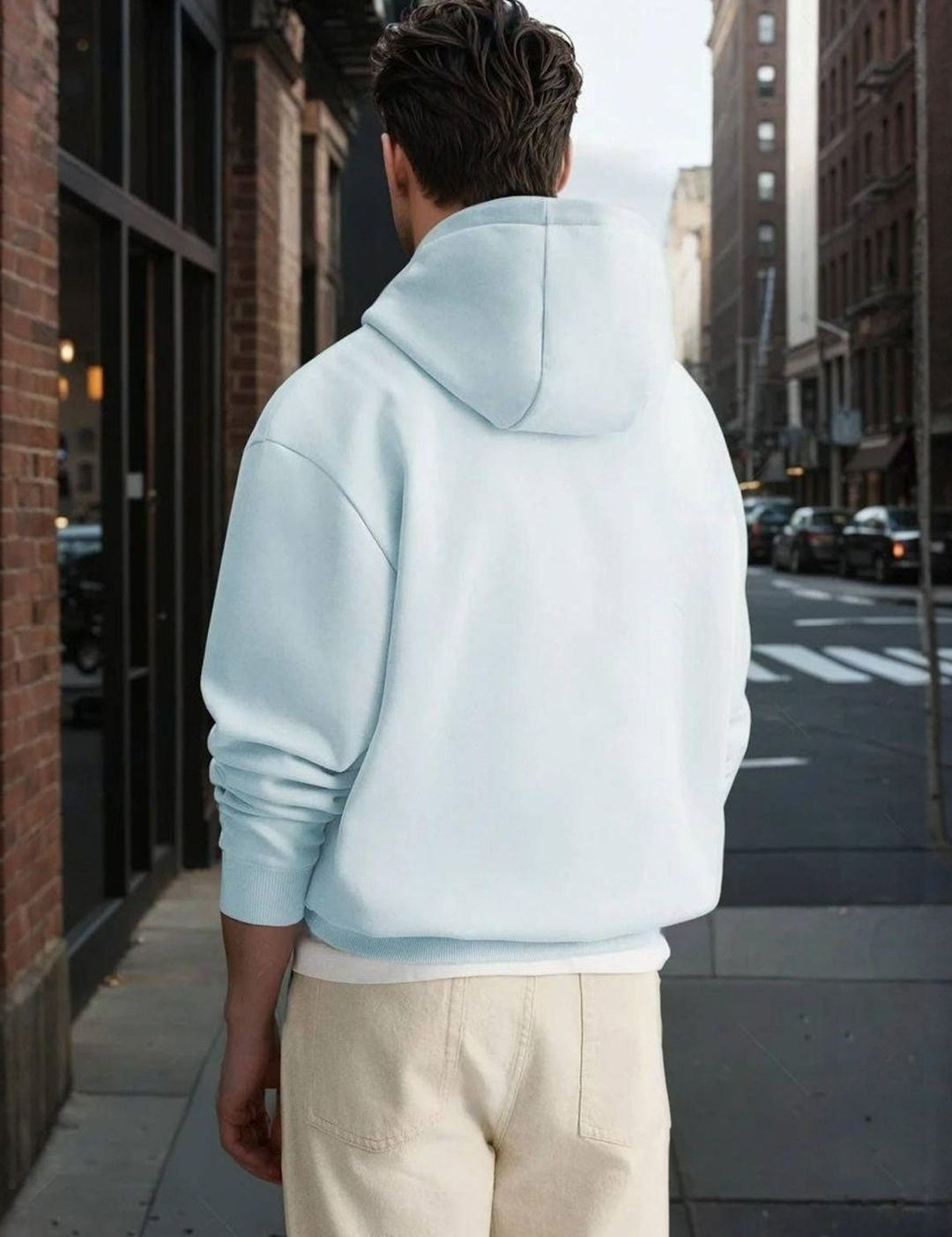 Kotty Men Hooded Solid Ribbed Cotton Pullover Sweatshirt