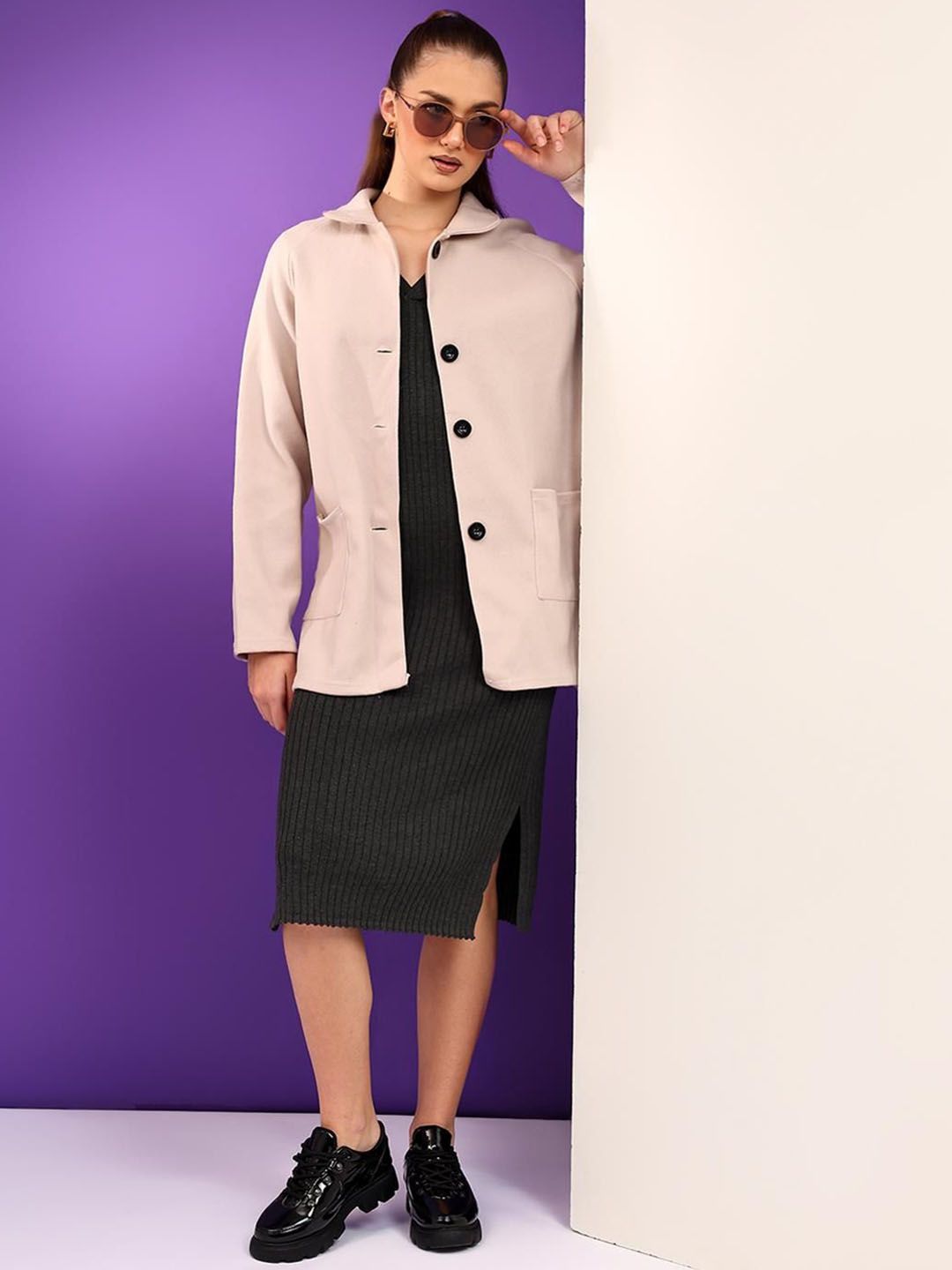 Kotty  Women Shirt Collar Single-Breasted Overcoat