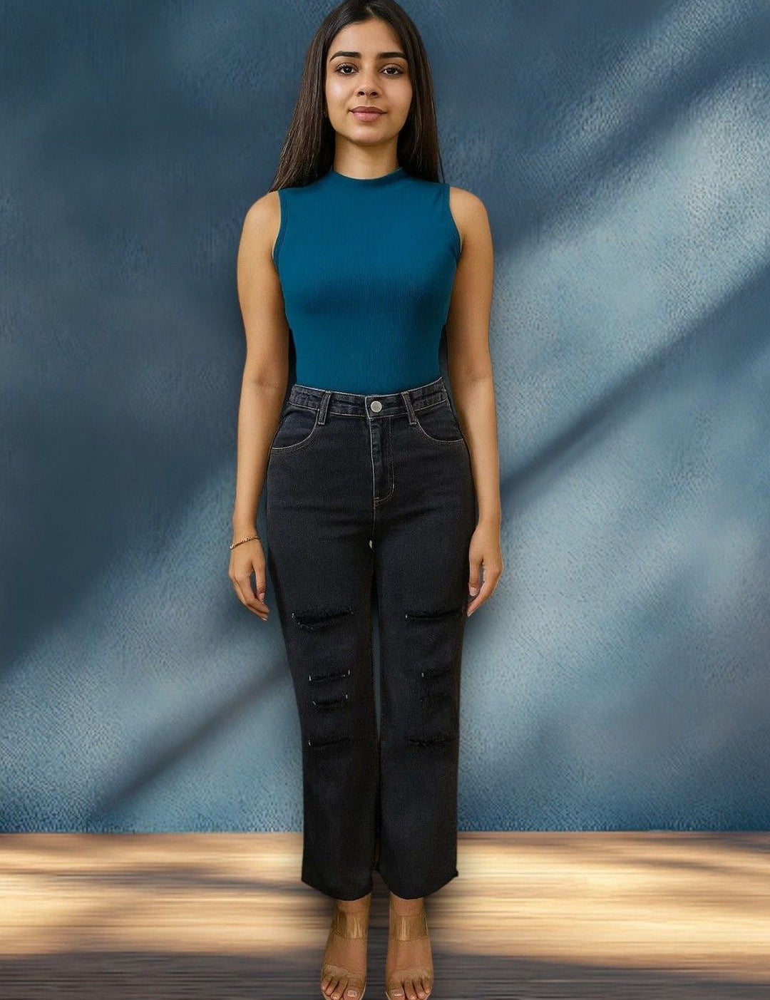 Kotty Women Regular Fit High-Rise Mildly Distressed Light Fade Stretchable Jeans