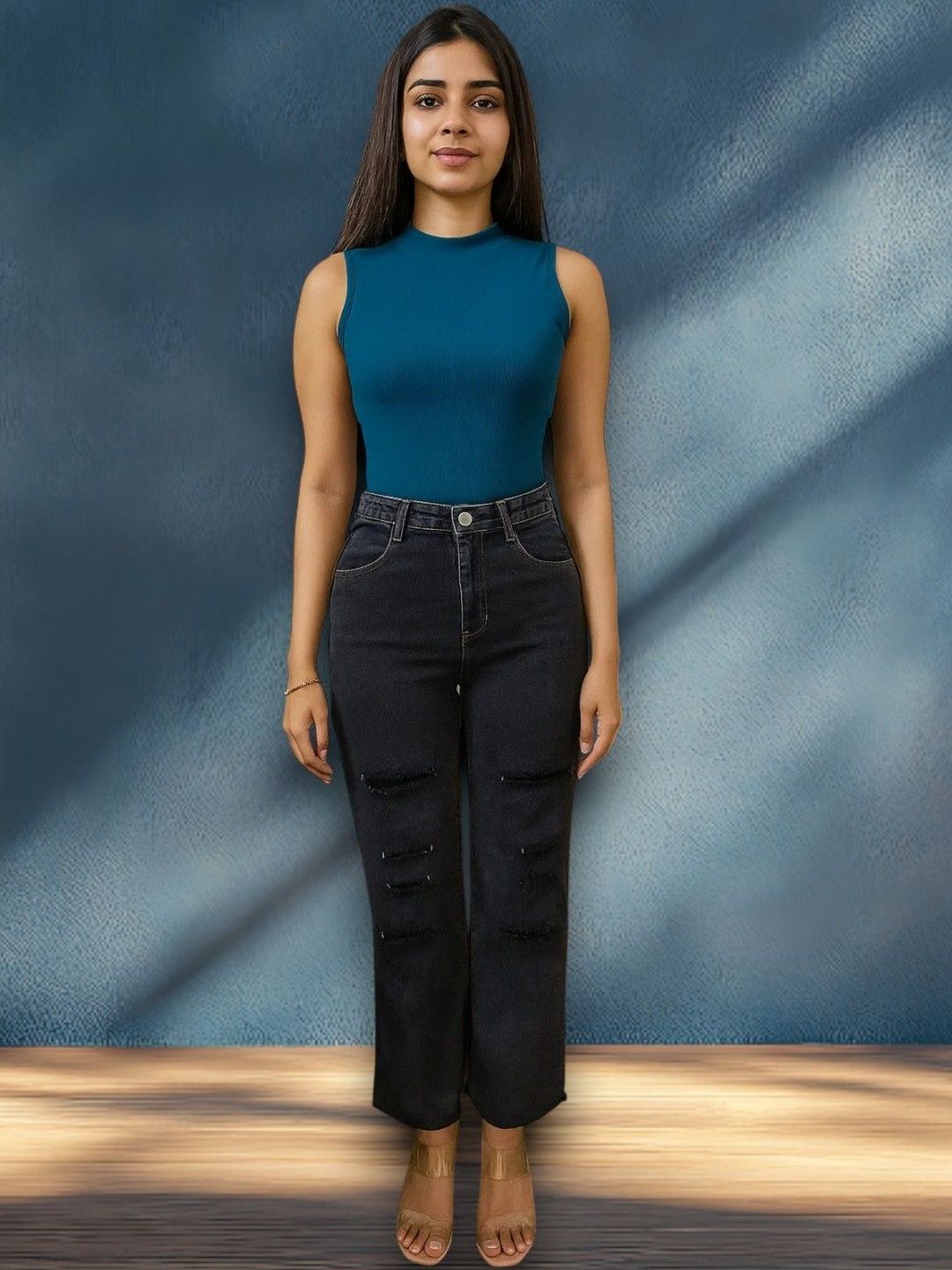 Kotty Women Regular Fit High-Rise Mildly Distressed Light Fade Stretchable Jeans