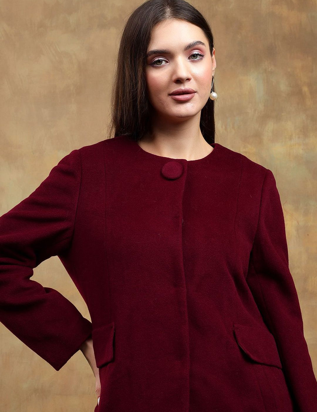 Kotty Band Collar Long Sleeves Overcoat